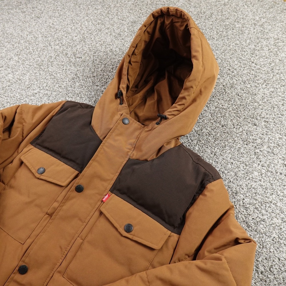 NEW Levis Jacket Mens S Brown Hooded Quilted Insulated Parka‎ Puffer Chore Coat